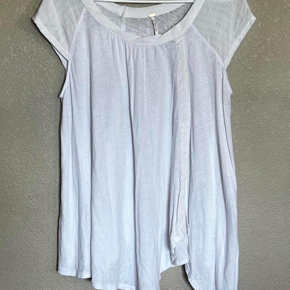 Free People White Linen Blend Keep It Casual Asymmetric Boho Slouchy Tee Top